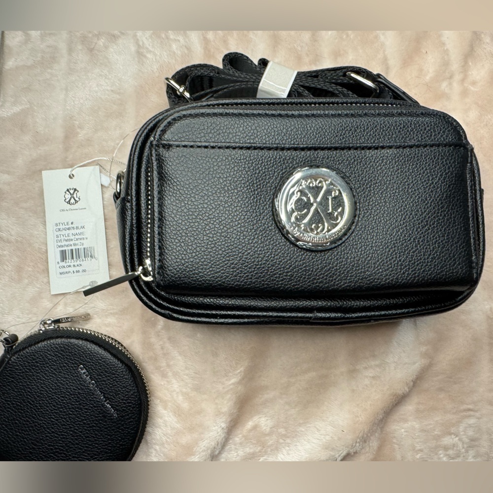 Christian Lacroix Black Crossbody Camera Bag Silver Logo w/ Detachable Mini Zip - Picture 8 of 8
